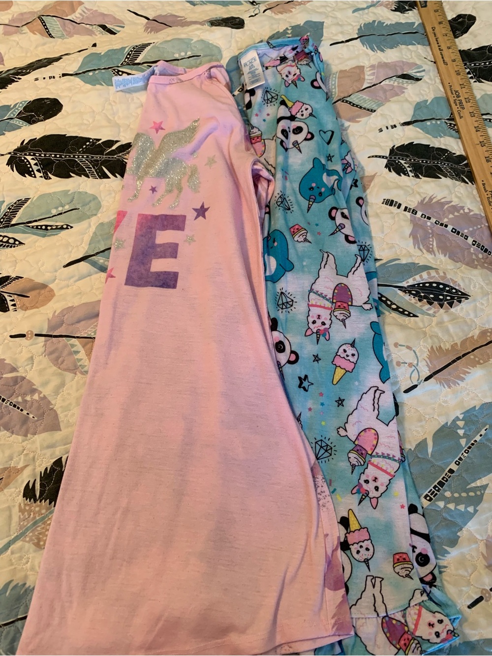 Girls Long Sleeve Pink & Blue Nightgown Set